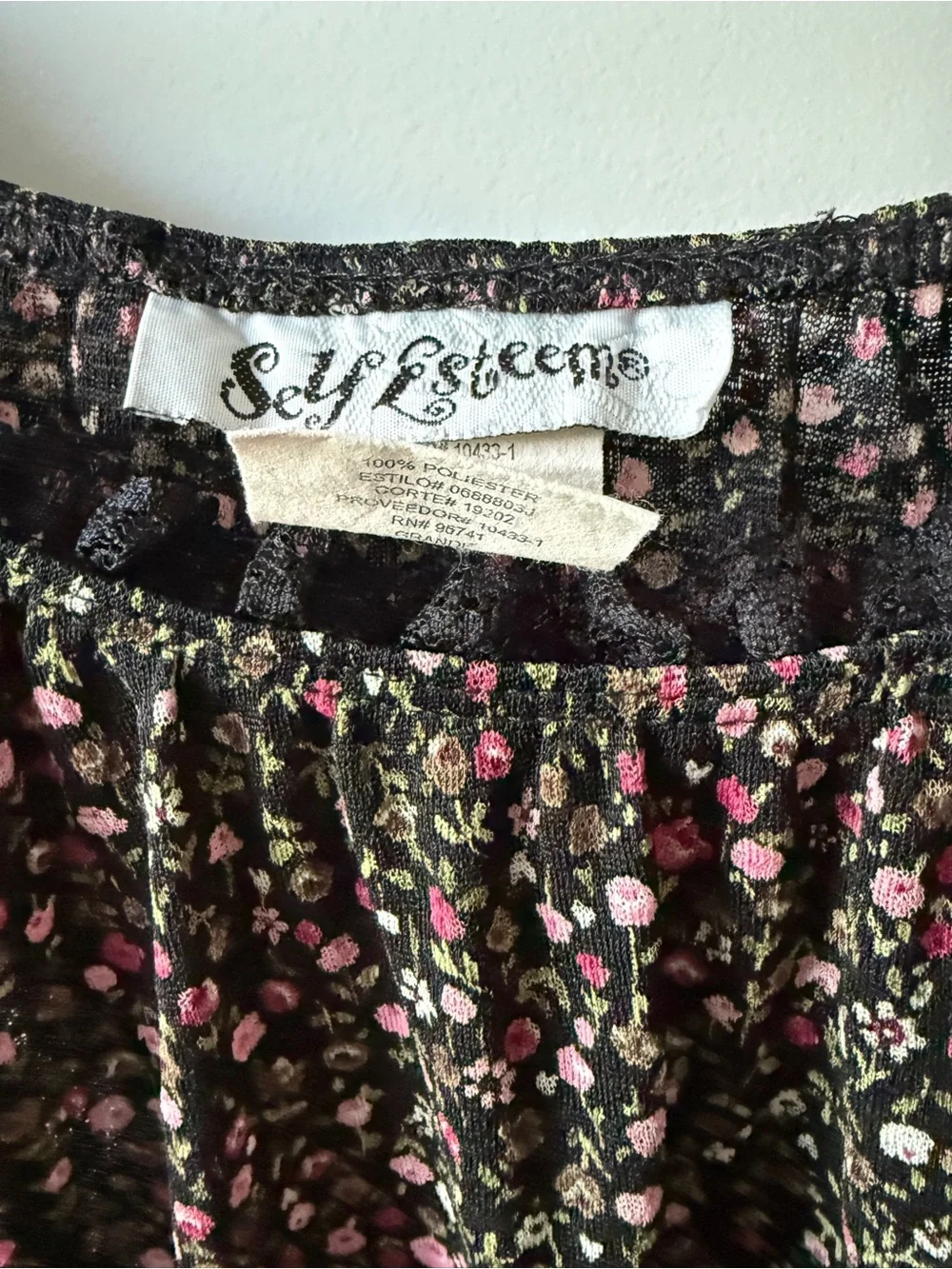 Self Esteem Black Off-Shoulder Dress with Pink Floral Print